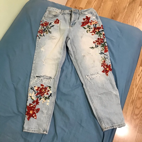 Topshop Pants - topshop floral embroidered mom jeans
